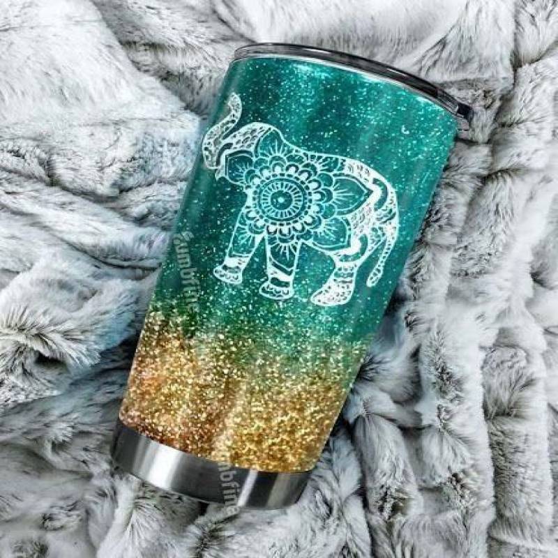 Artsyhomes [Tumbler] Elephant Teal Gold Tumbler T1316