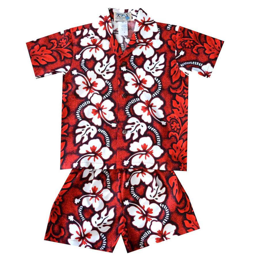 White Hibiscus Panel Red Hawaii Shirt And Shorts Ha84683