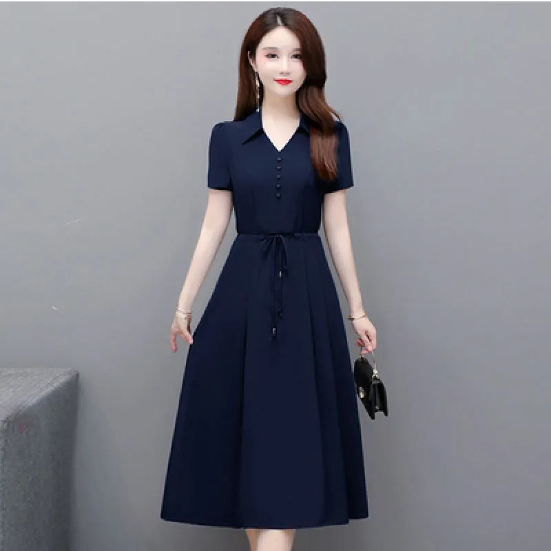 Summer Casual Short Sleeve Shirt Dress For Women 2022 Korean A-Line Robe Femme Fashion Midi Dresses Vestidos Elegante De Verano alx