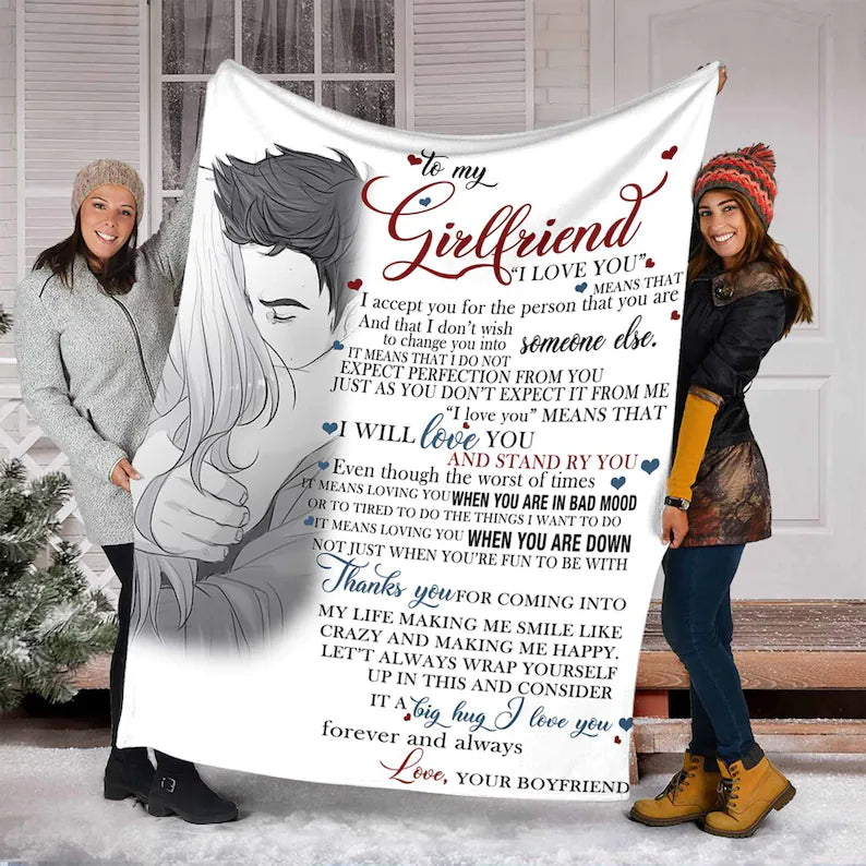 To My Girlfriend I Love You Blanket, Family Blanket, Outdoor,Couple, Holiday Blanket, Vacation Halloween,Gift For Girlfriend Family Home Decor Bedding Couch Sofa Soft And Comfy Cozy