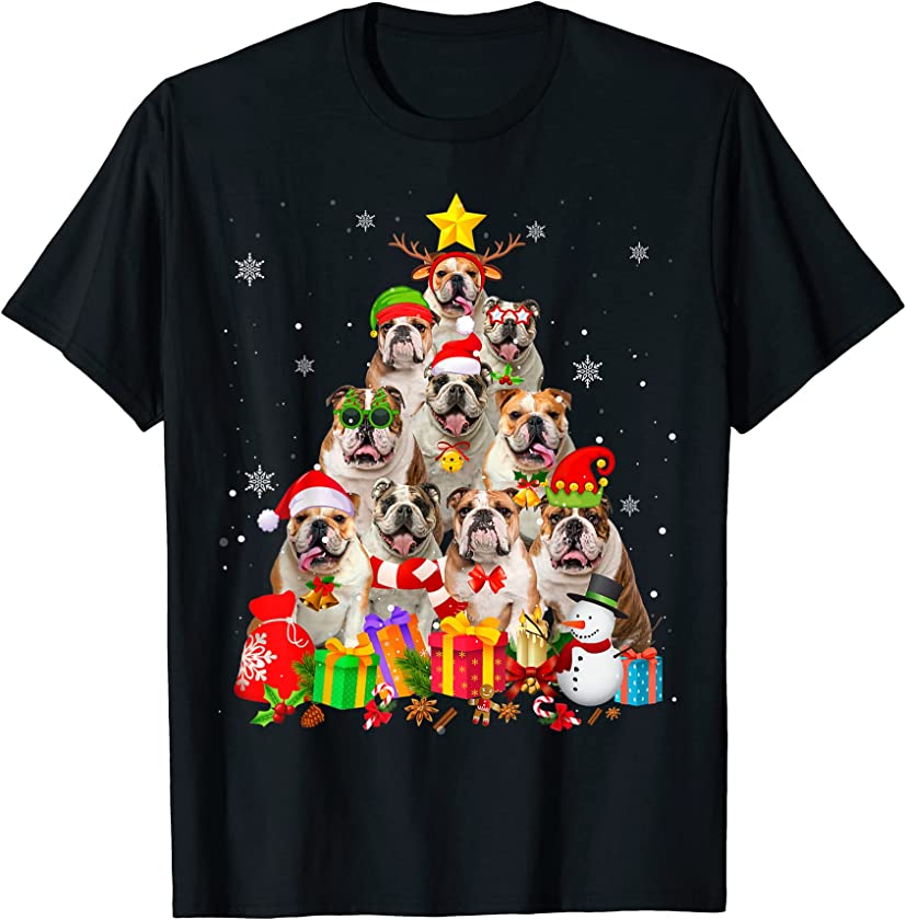 Christmas Tree Xmas Pajama English Bulldog Dog Puppy Lover T-Shirt