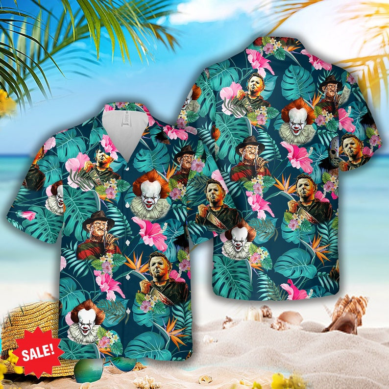 Horror Movie Characters It Tropical Forest All Over Print Hawaii Shirt Teal Ha3526