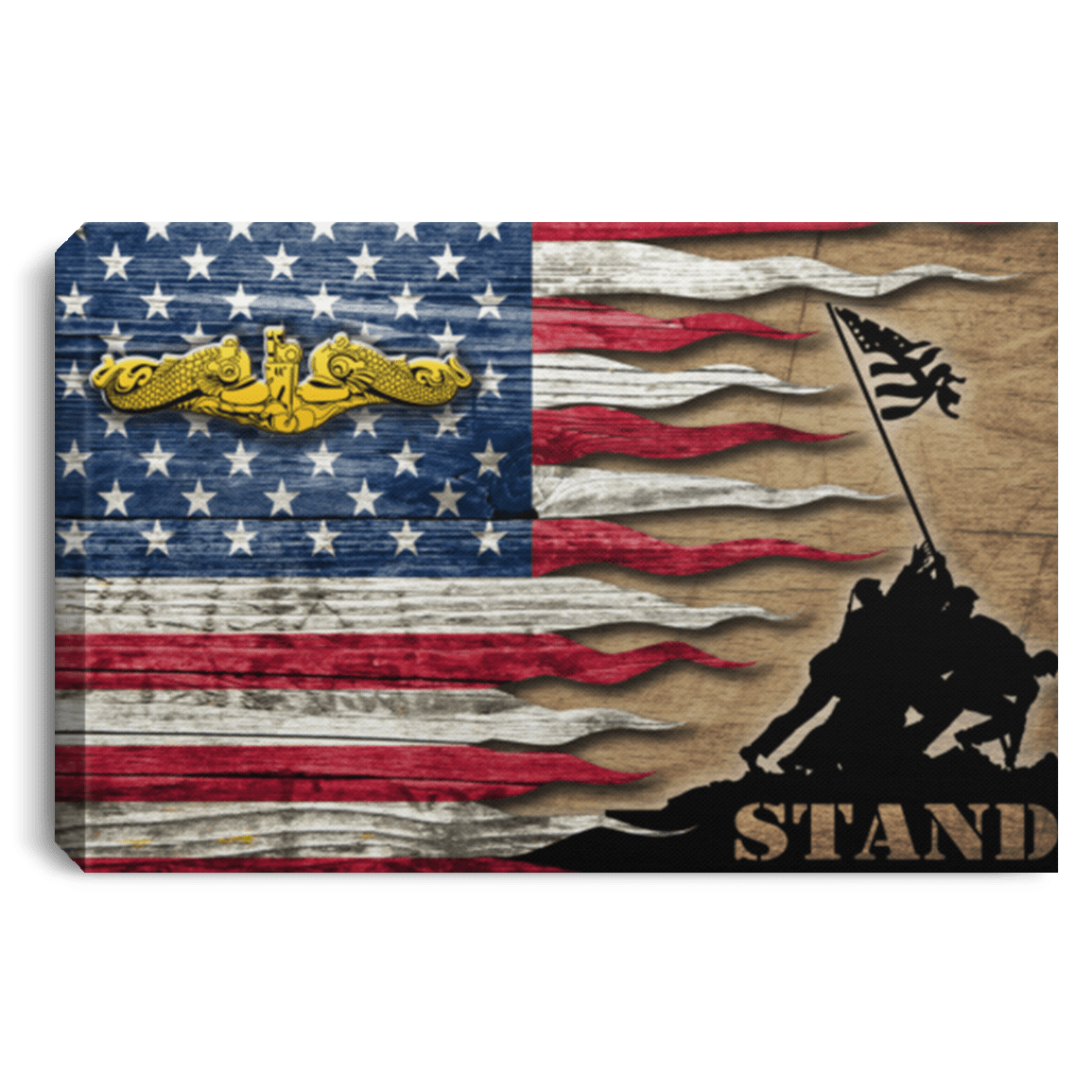 Us Navy Submarine Officer Stand For The Flag 24X16 Inches  Landscape Canvas .75In Frame