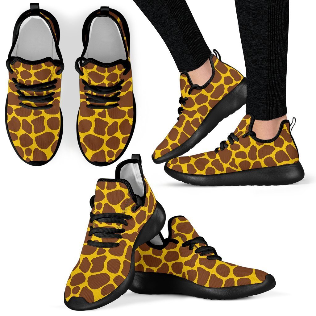 Yellow Brown Giraffe Pattern Print Mesh Knit Shoes