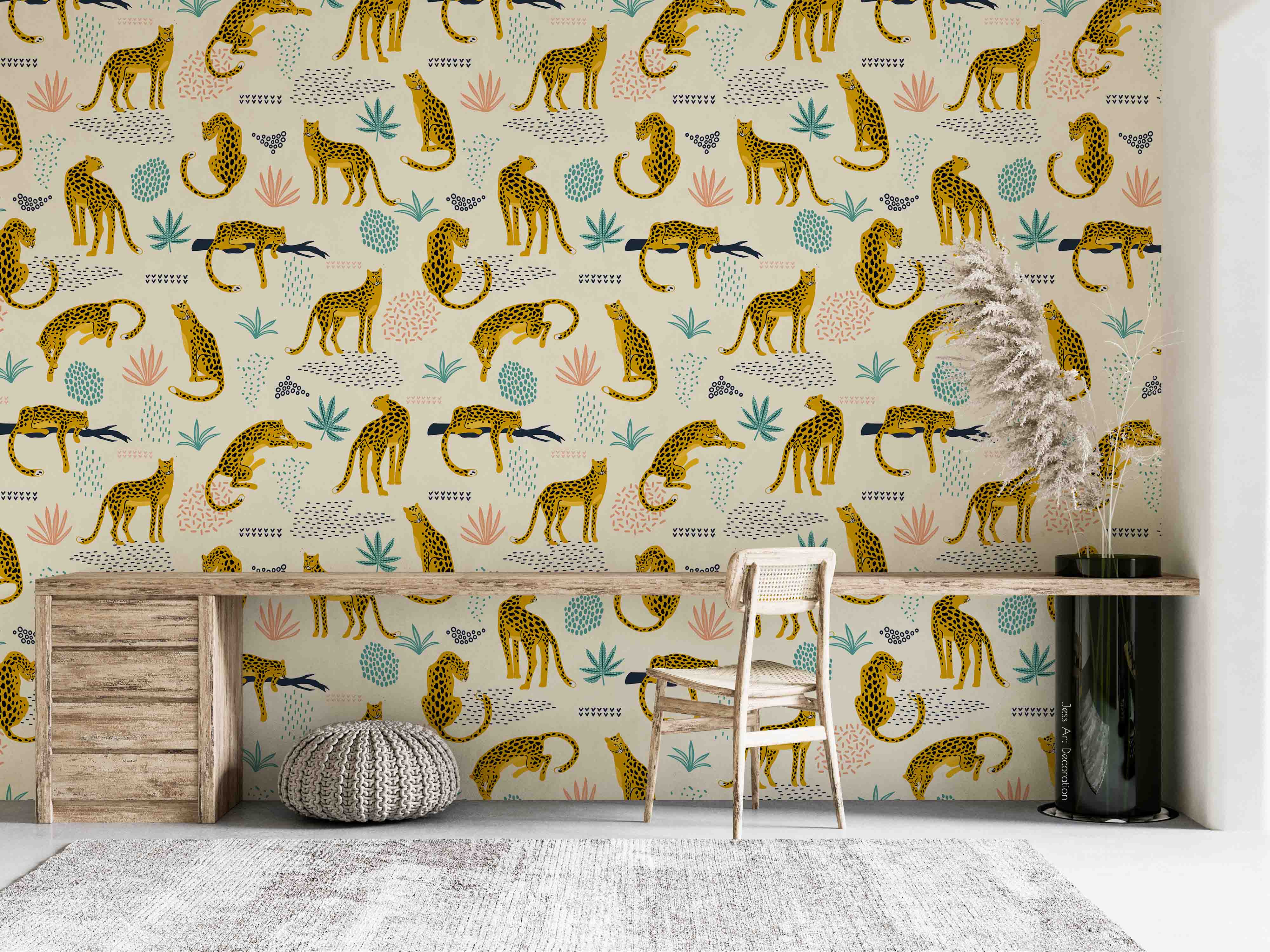 3D Africa Leopard Plant Pattern Wall Mural Wallpaper Gd 2595