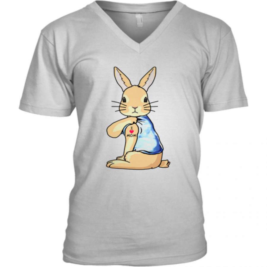 Bunny I Love Mom Tattoo Mother'S Day V-Neck T-Shirt