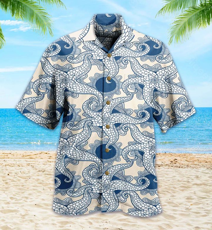 Ocean Octopus Pattern Blue Hawaii Shirt Ha82764