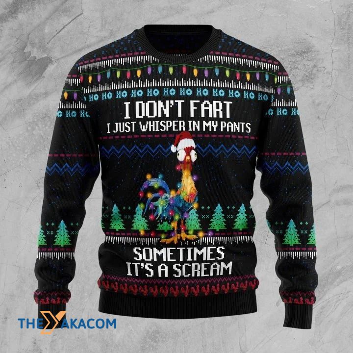 Rooster With Light I Don’T Fart Sometimes It’S A Scream Gift For Christmas Ugly Christmas Sweater