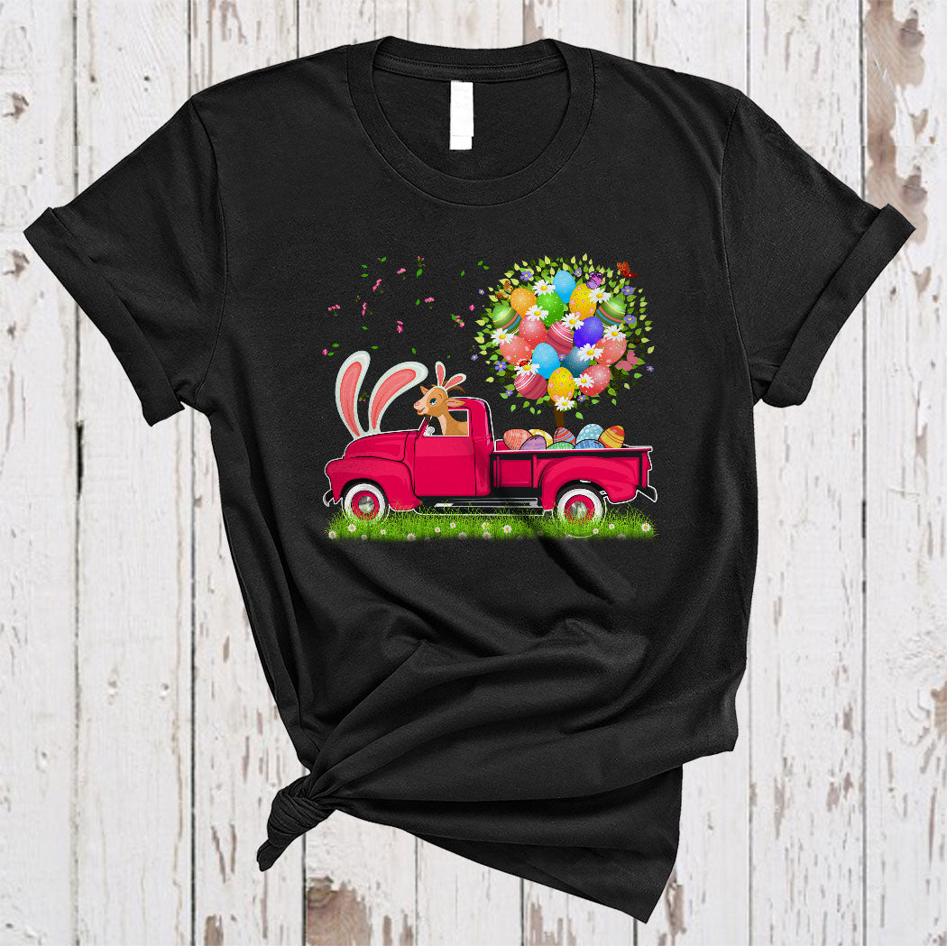 Bunny Goat Riding Pickup Truck Cute Easter Eggs Tree Flower Farmer Lover Gifts T-Shirt