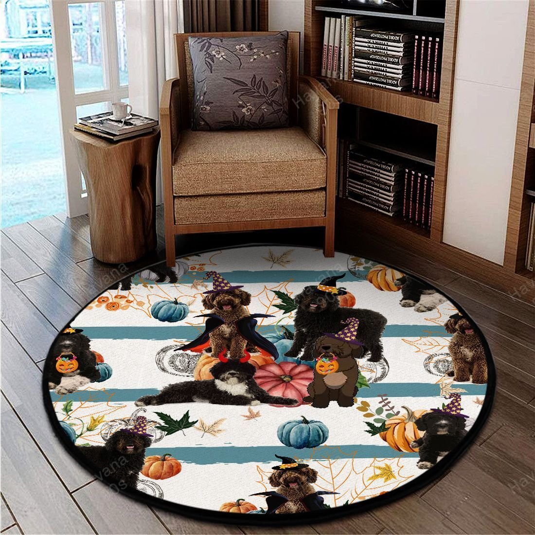 Spanish Water Dog Rug Halloween Pumpkin Retro