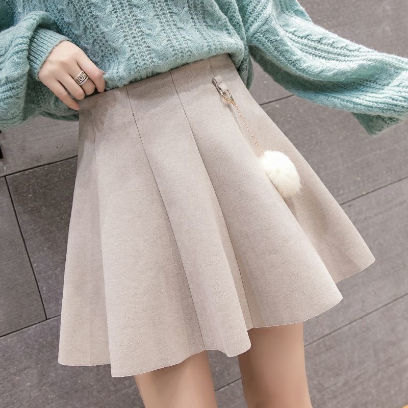 Woolen Fabric A-Line Skirt Autumn And Winter Women’s Clothing 2021 New Solid Color Plaid Winter Skirt High Waist Pleated Skirt alx