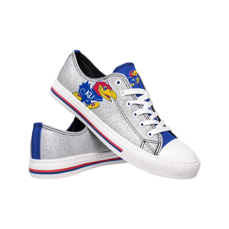 Kansas Jayhawks NCAA Womens Glitter Low Top Canvas Shoes