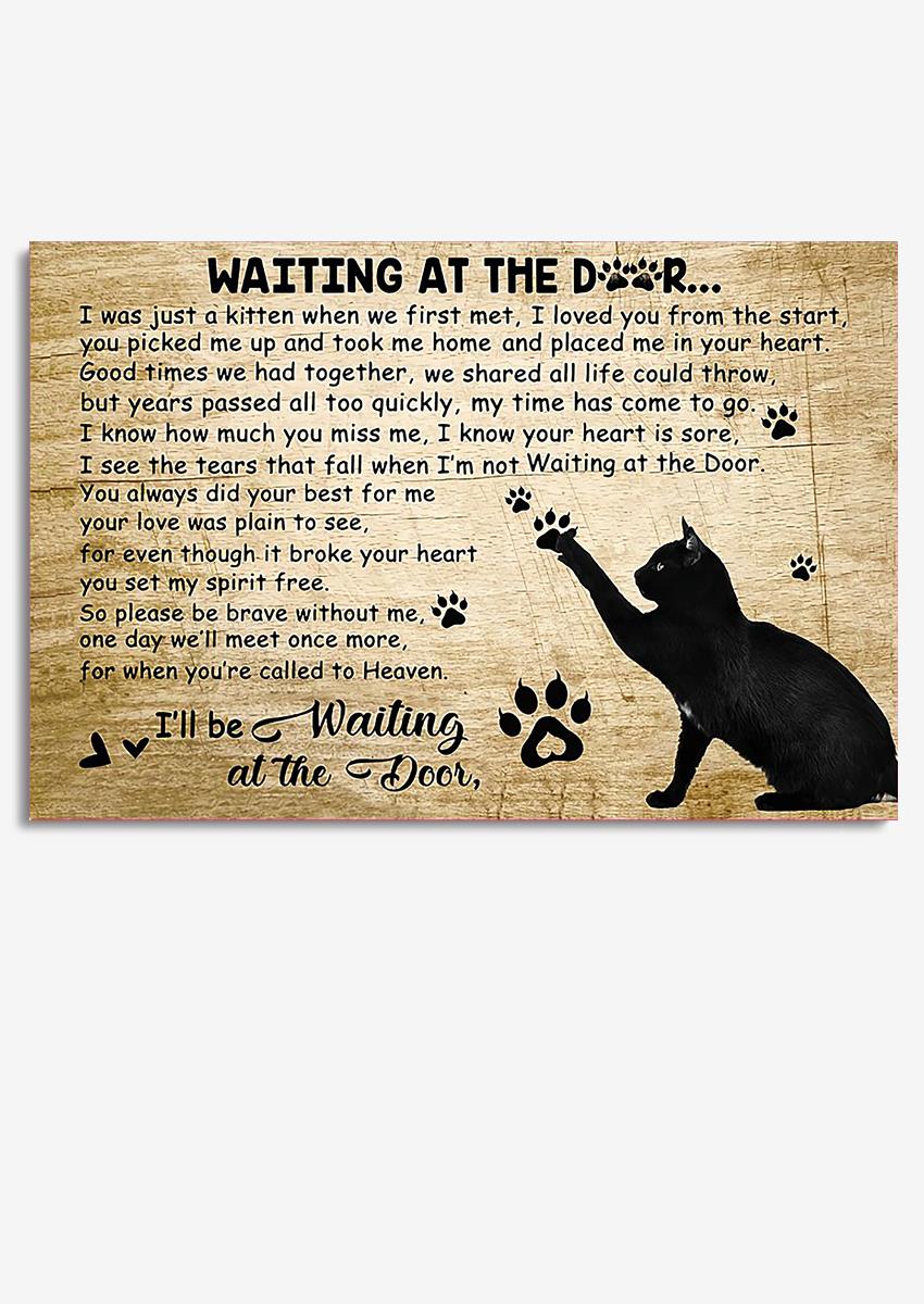 Personalized Waiting At Door Poem Letter Vintage Wall Art Gift For Cat Lover Cat Mom Poster Custom Name Kitten Gift