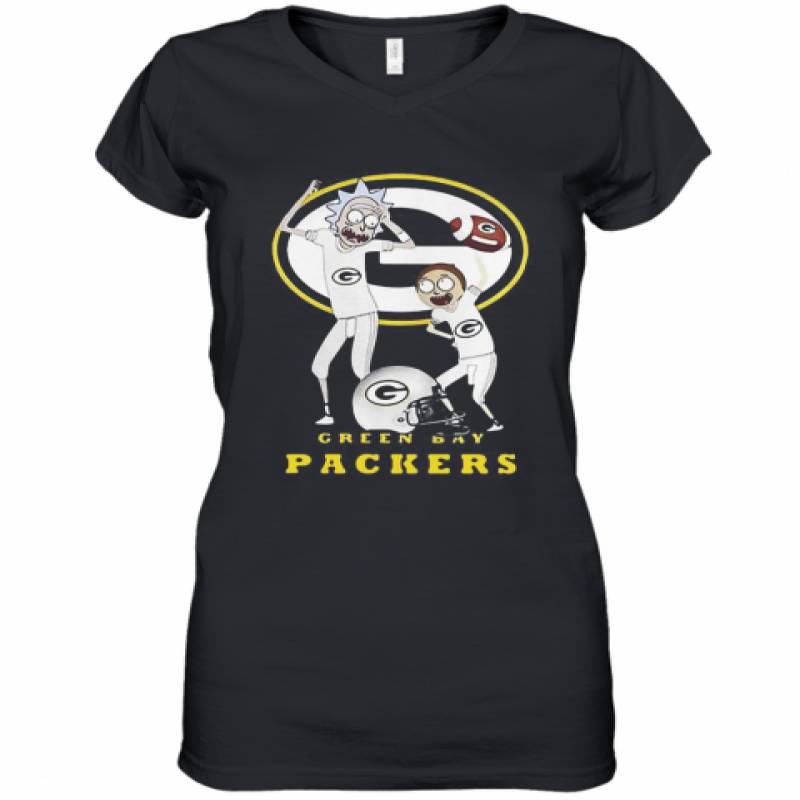 Rick And Morty Green Bay Packers Football Players Women's V-Neck T-Shirt