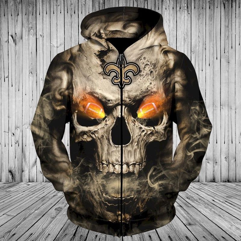 New Orleans Saints Eye Rugby Ball Skull Full Over Printing Gift For Fan 3D Zip Hoodie H97