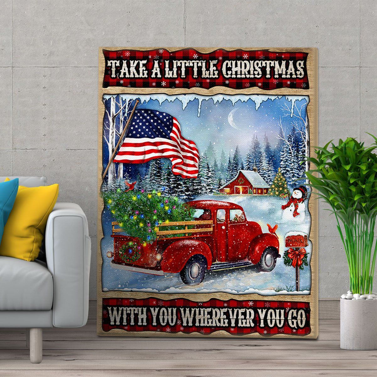 Personalized Take A Little Christmas With You Red Truck American For Christmas Gift – Canvas Prints Poster Wall Art Decor