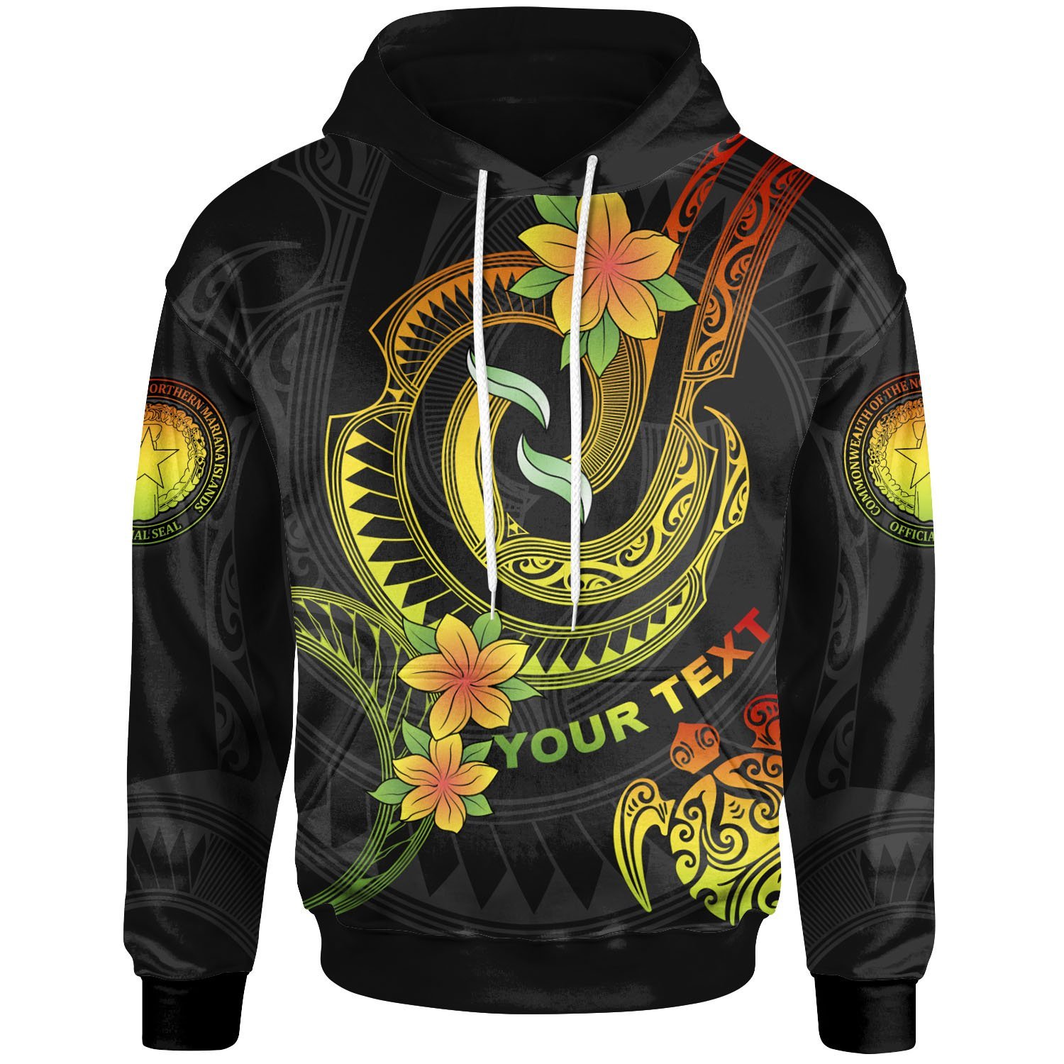 Northern Mariana Islands Custom Personalised Hoodie – Reggae Plumeria Flowers with Spiral Patterns – BN26