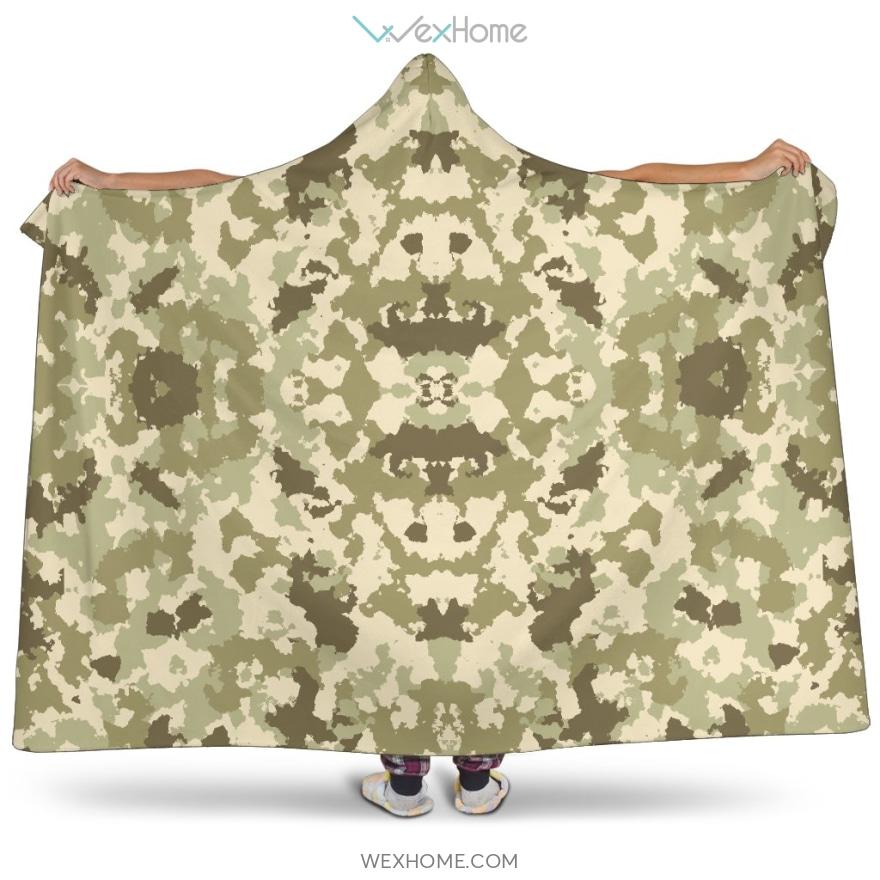 Light Green Camo Camouflage Pattern Hooded Blanket