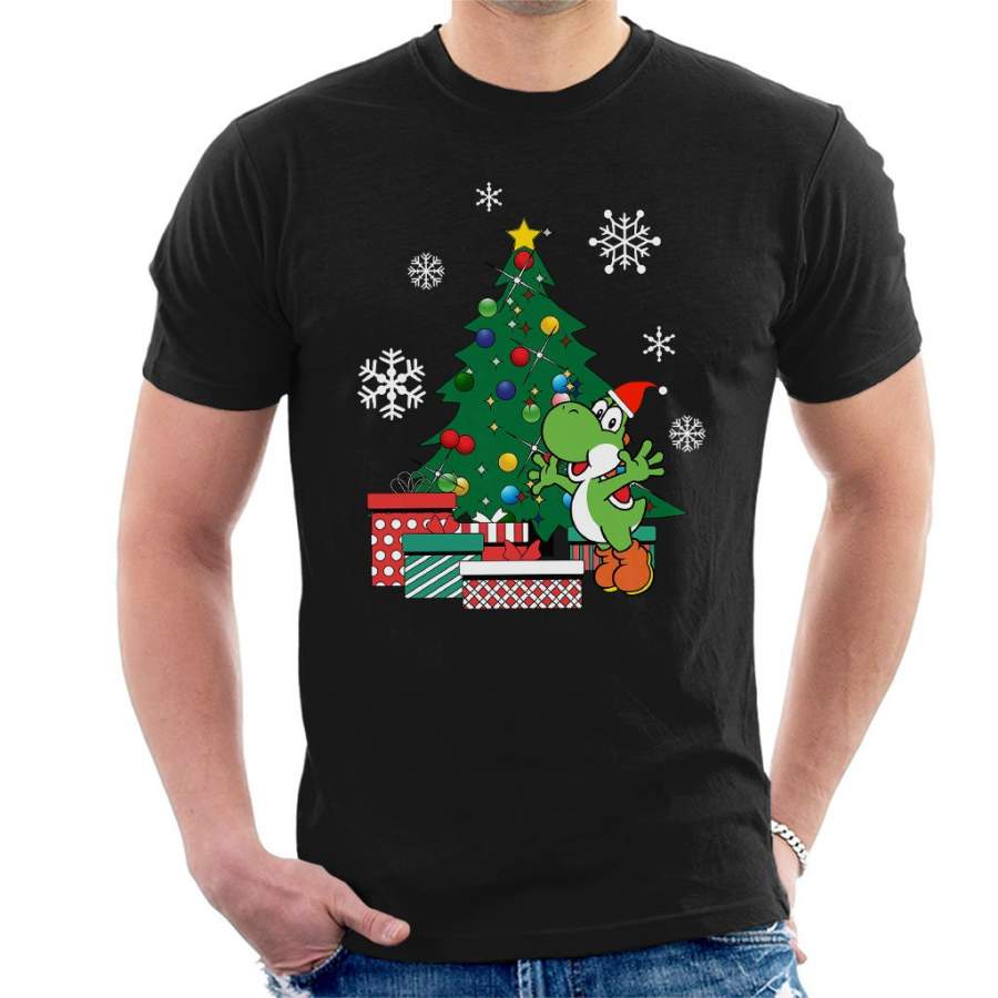 Yoshi Around The Christmas Tree Mario Men’s T-Shirt