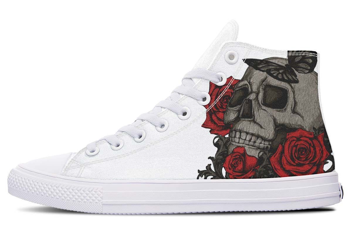 Tattoo Skeleton White High Top Vans Shoes - TattoosCafe