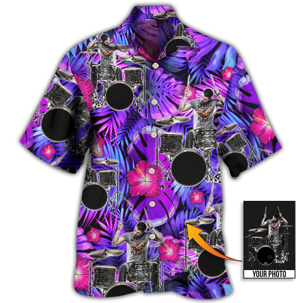 Drum Purple Tropical Style Custom Photo Hawaii Shirt Ha360