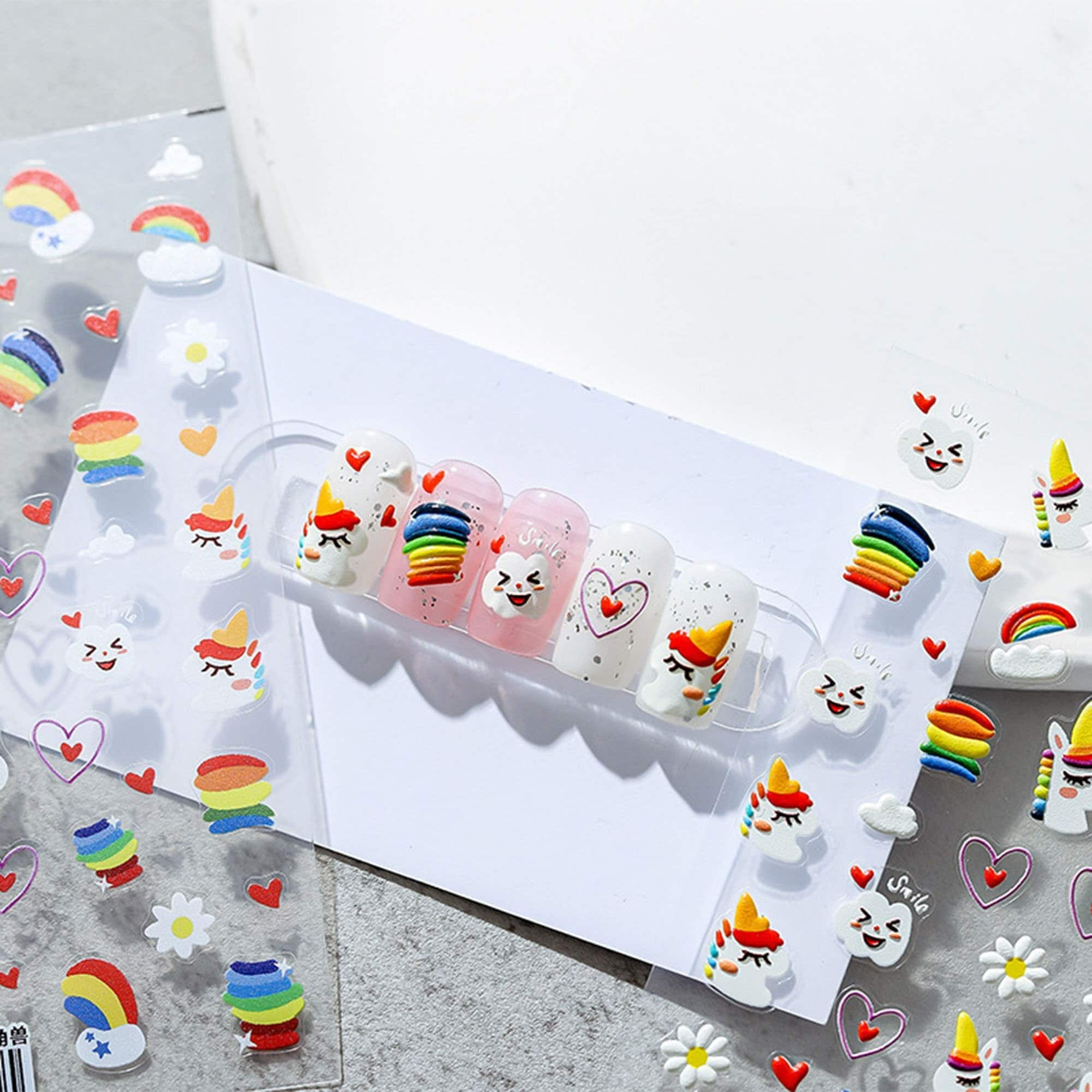 Rainbow And Unicorn Nail Stickers, Rainbow Nail Decals, Nail Decal Art, 3D Nails, 5D Nails, DIY Nails