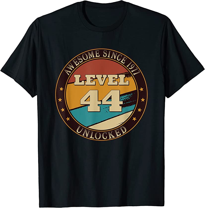 Awesome Since 1977 Level 44 Unlocked 2021 Vintage Retro Gift T-Shirt