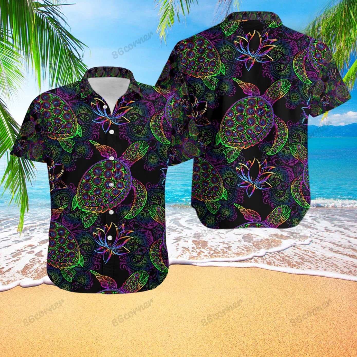 Turtle Mandala Rainbow Hawaiian Shirt And Short Set Ha95259