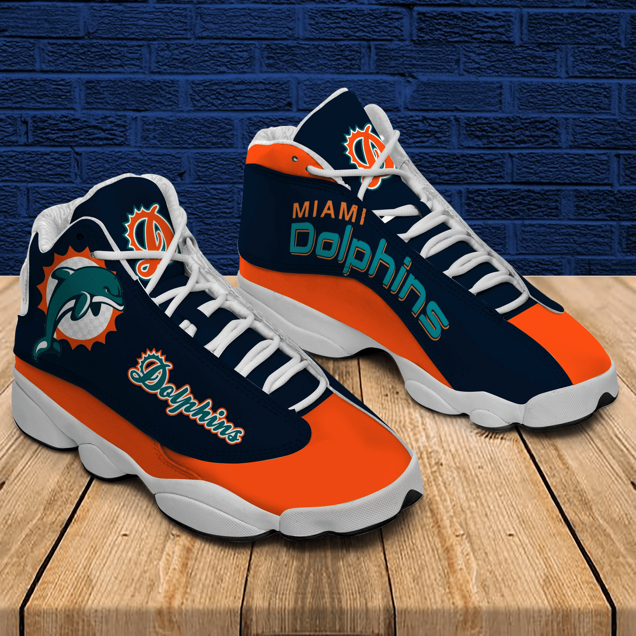 Miami Dolphins Blue And Orange Air Jordan 13 Printing Shoes Sneaker