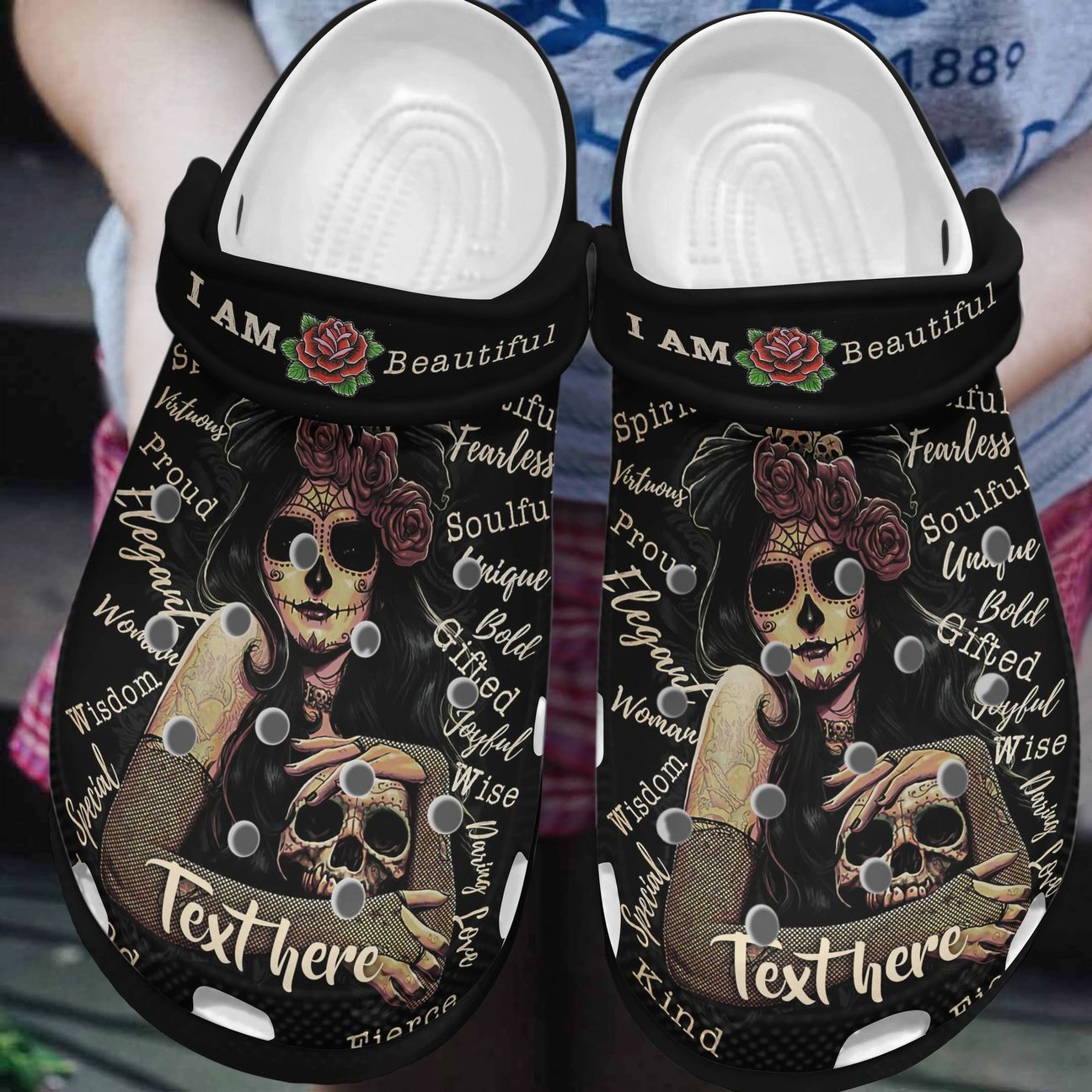 Skull Personalized Clog, Custom Name, Text, Color, Number Fashion Style For Women, Men, Kid, Print 3D I Am Beautiful