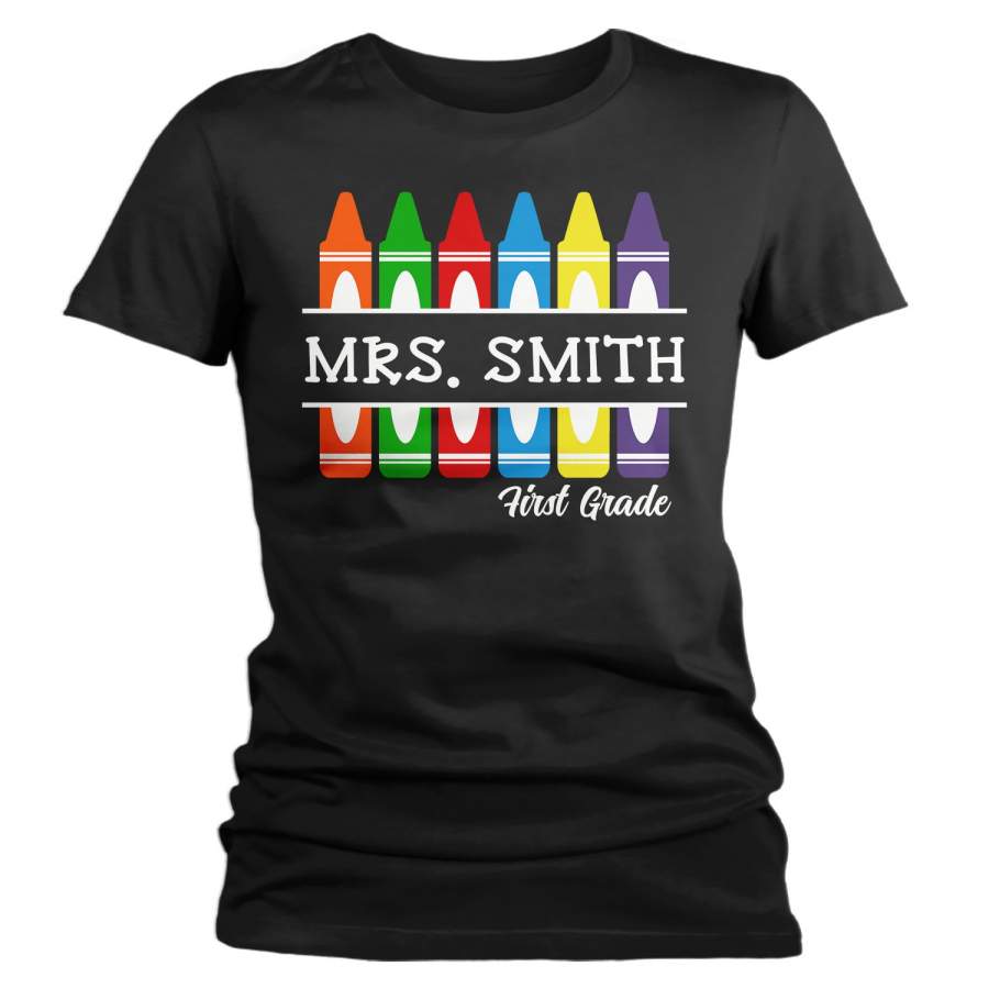 Women’s Personalized Teacher T Shirt Crayon Shirts Custom T Shirt Custom Teacher School Shirts Crayons
