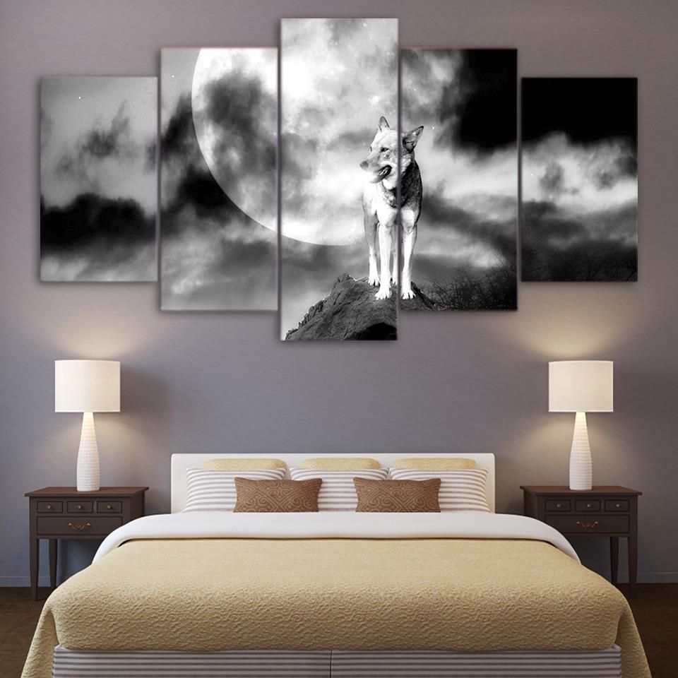 White Black Wolf 5 Animal 5 Panel Canvas Art Wall Decor