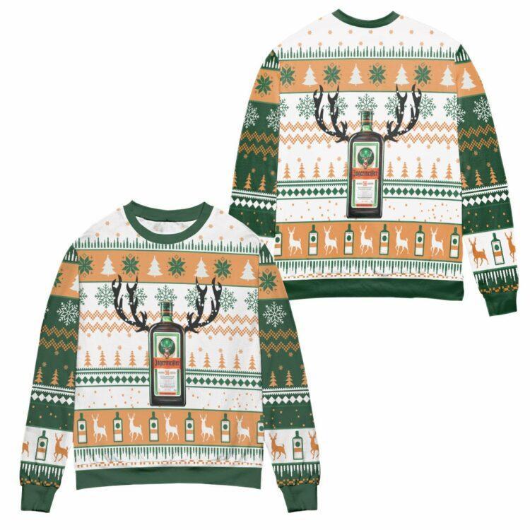 Jagermeister Reindeer Pattern Ugly Christmas Sweater – All Over Print 3D Sweater