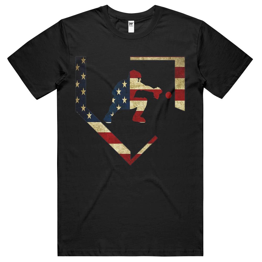 Baseball Catcher Gear T-Shirt American Flag Baseballin Gift T Shirts