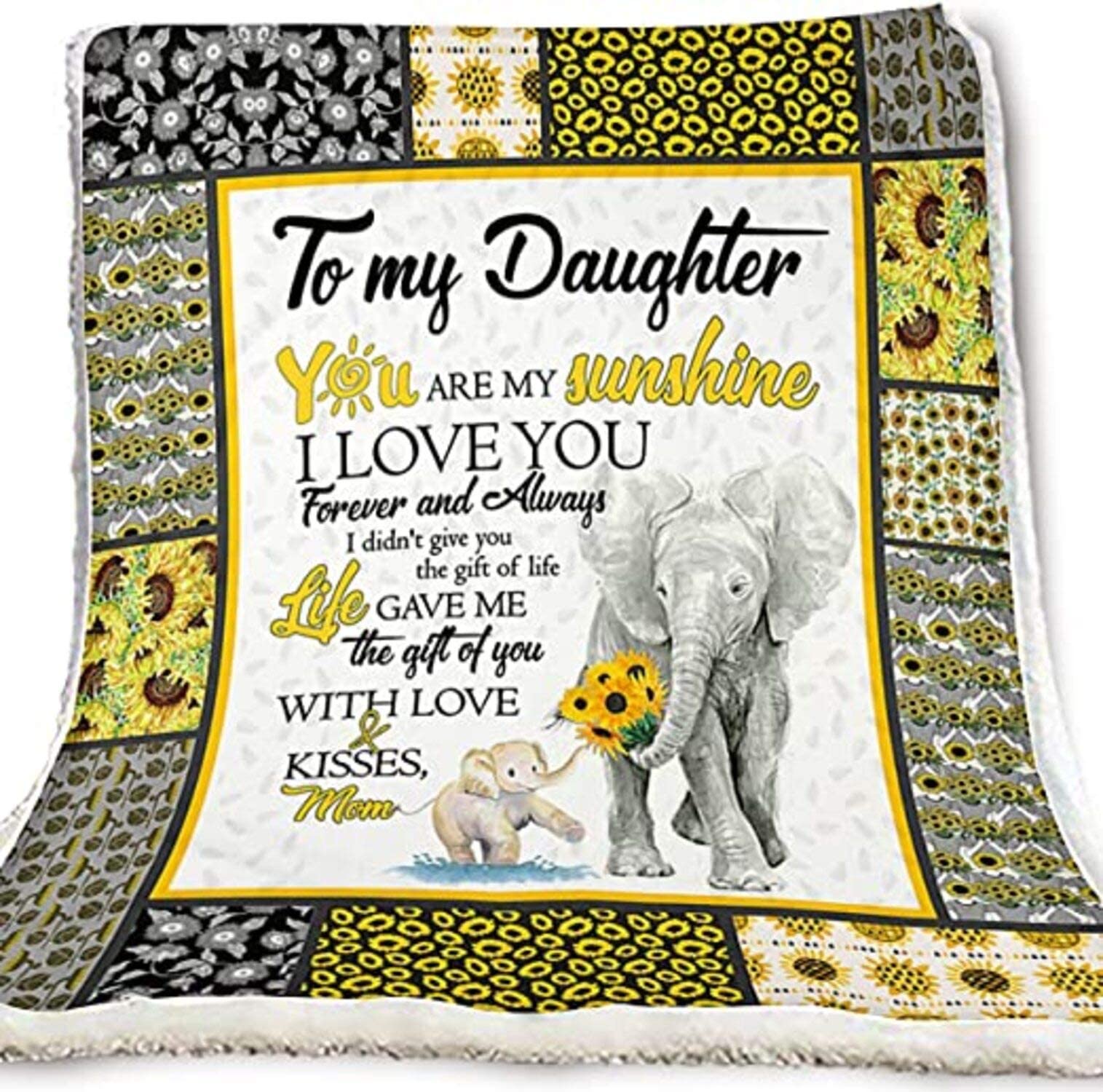 Skitongifts Blanket For Sofa Throws, Bed Throws On Christmas, Halloween, Birthday Elephant Sunflower To My Daughter You Are My Sunshine