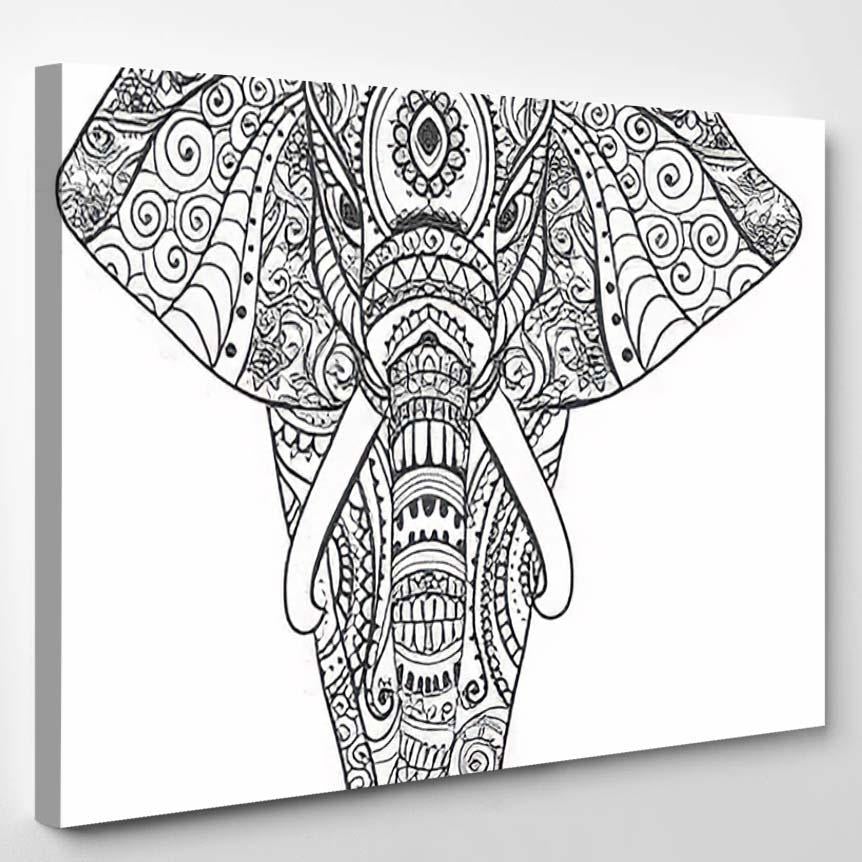 Greeting Beautiful Card Elephant Frame Animal 1 – Mandala Canvas Print