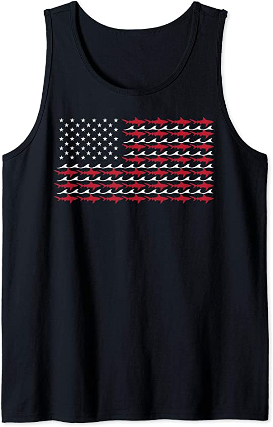 USA Flag Shark Cute Fish Awareness Day Funny US America Gift Tank Top