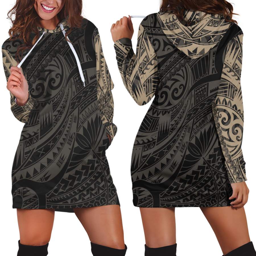 3D All Over Maori Tattoo Hoodie Dress Gold