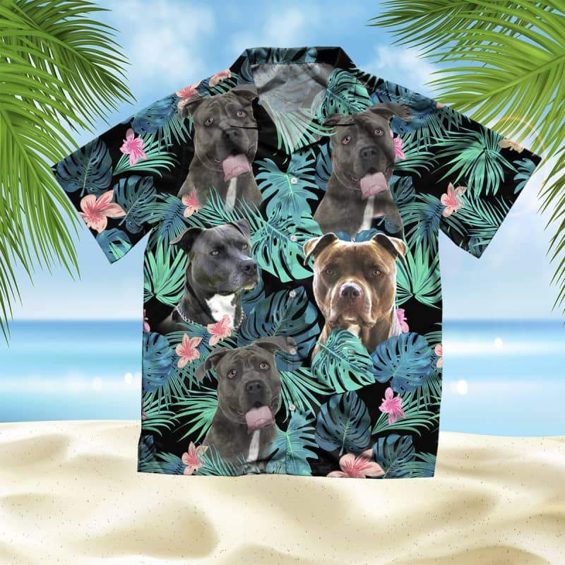 Pitbull Dog Summer Leaves Hawaiian Shirt, Pitbull Lover Hawaiian Shirt, Aloha Shirt For Dog Lover