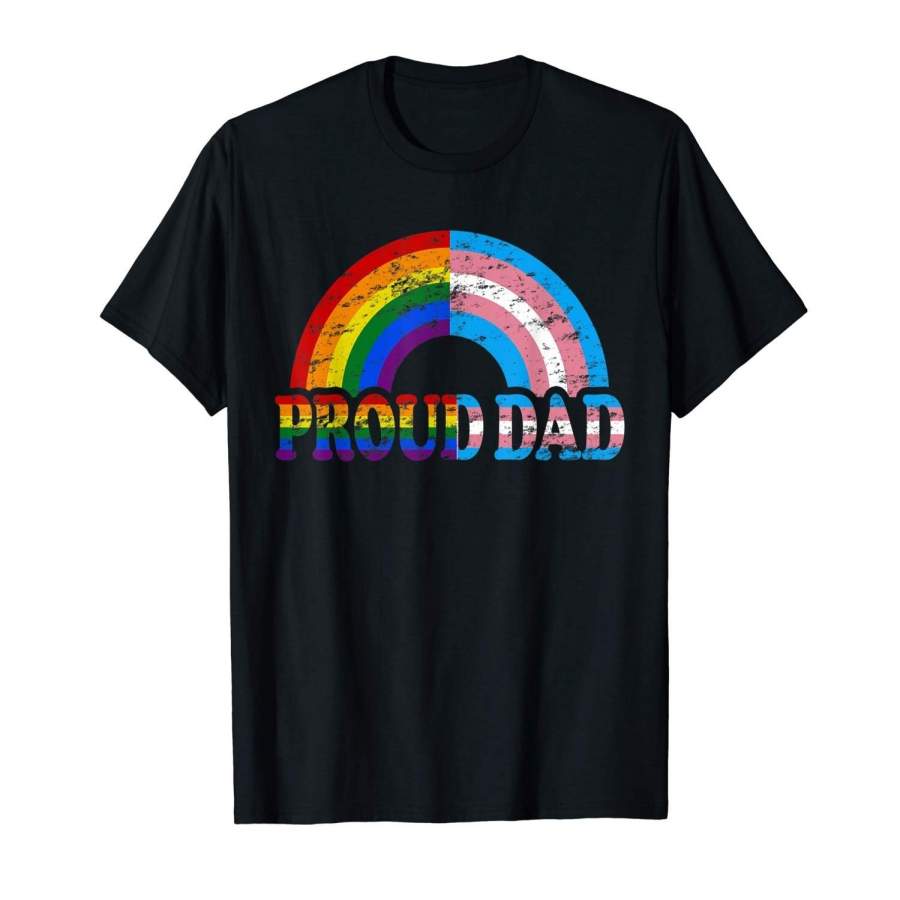 Vintage Proud Dad Flag Rainbow Lgbt Transgender Pride Month T-Shirt Men T Shirt