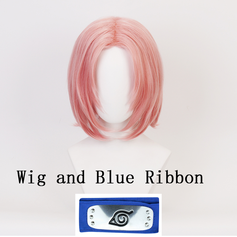 Anime Haruno Sakura Short Pink Styled Heat Resistant Synthetic Hair Cosplay Costume Wig + Headband + Free Wig Cap alx