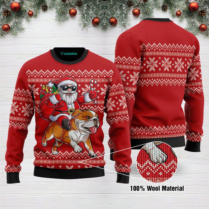 Santa Riding English Bulldog Ugly Sweater shirt Christmas Gift