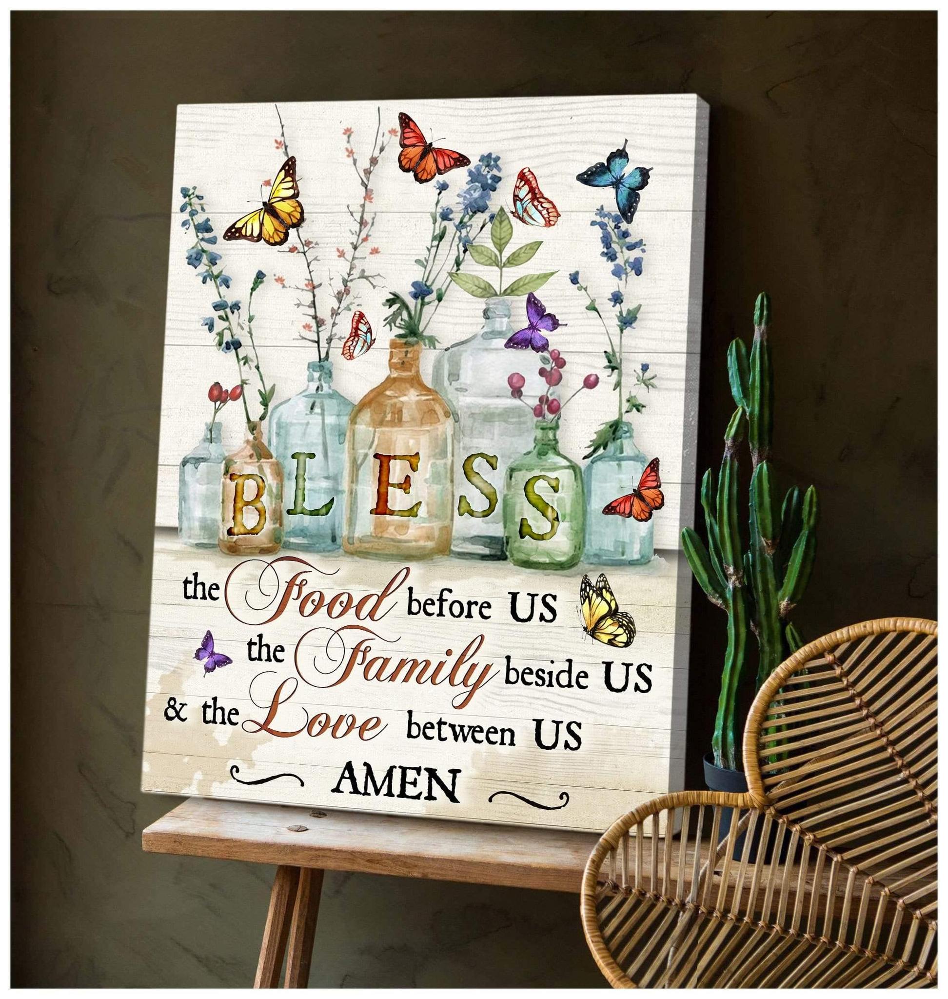 Bless The Food Before Us Butterfly Premium Wall Art Canvas