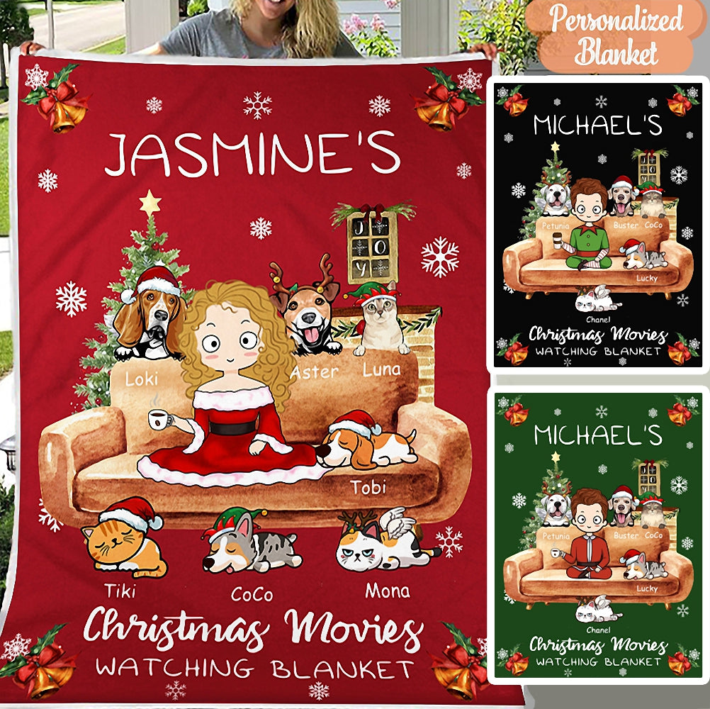 Personalized Pet Blanket/Quilt For Pet Lovers – Christmas Gift – Christmas Movie Watching Blanket – Choose Up To 7 Pets/Dogs/Cats – Furlidays