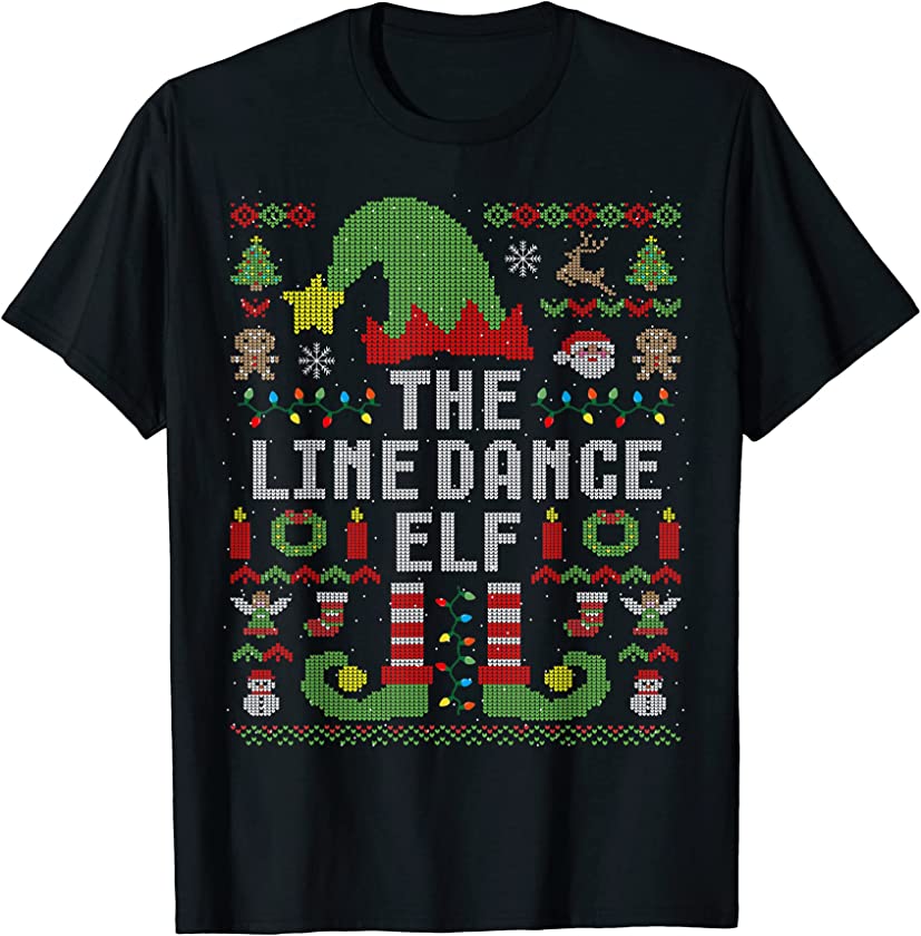 The Line Dance Elf Ugly Christmas Matching Family Group T-Shirt