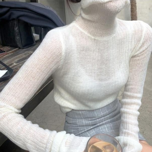 Winter Pullover Vintage Elegant Knitted Warm Sweater Turtleneck Long Sleeve