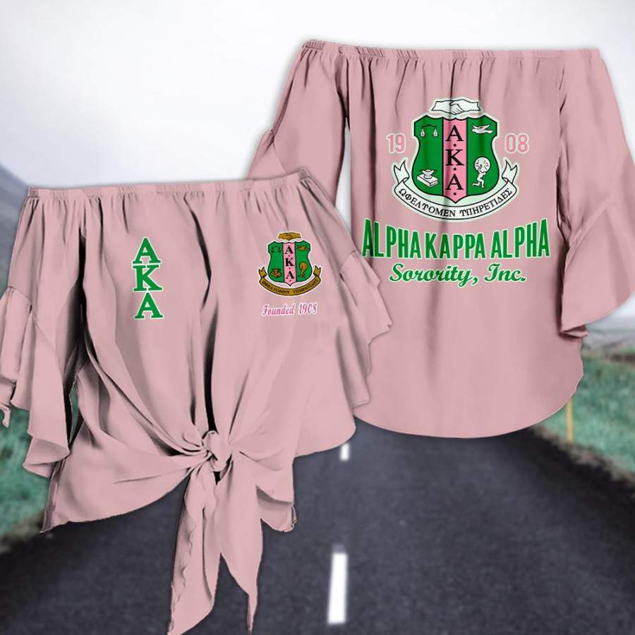 ALPHA KAPPA ALPHA TIE KNOT OFF SHOULDER SHIRT 3