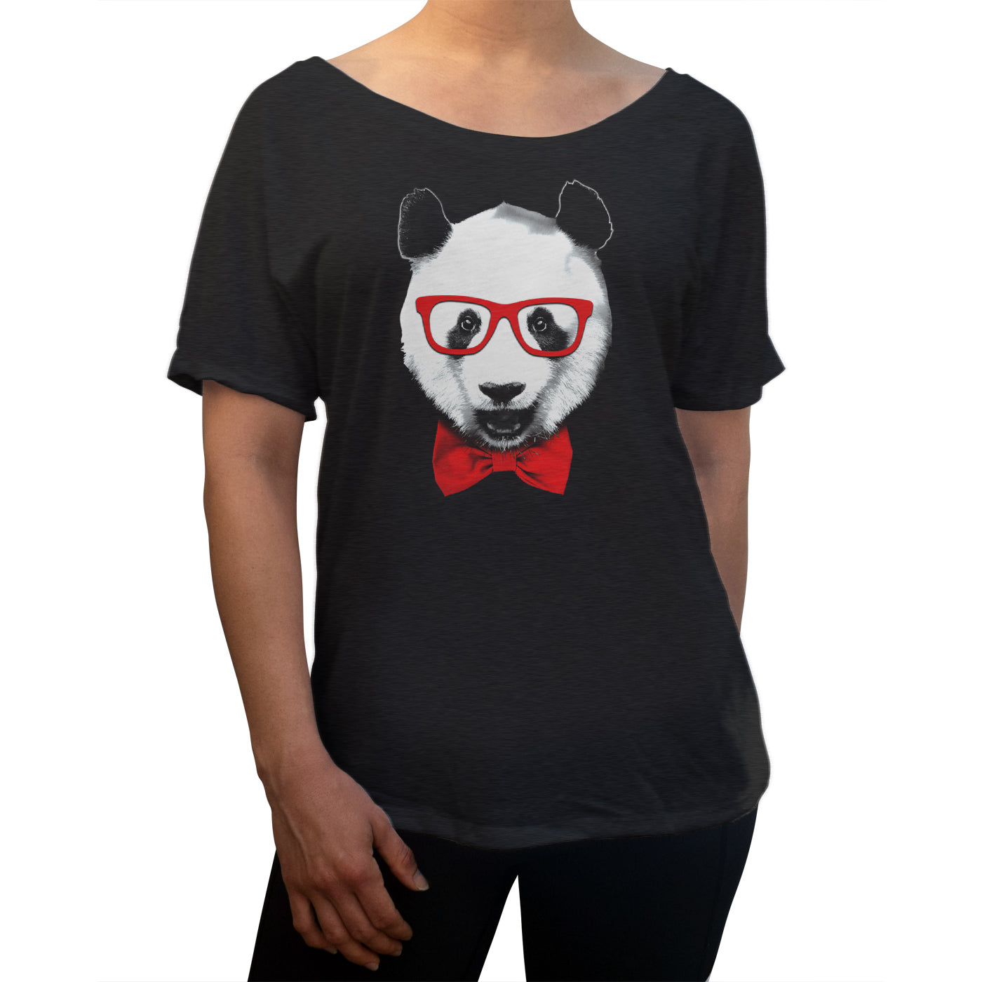 Women’S Fancy Panda With Glasses Scoop Neck T-Shirt