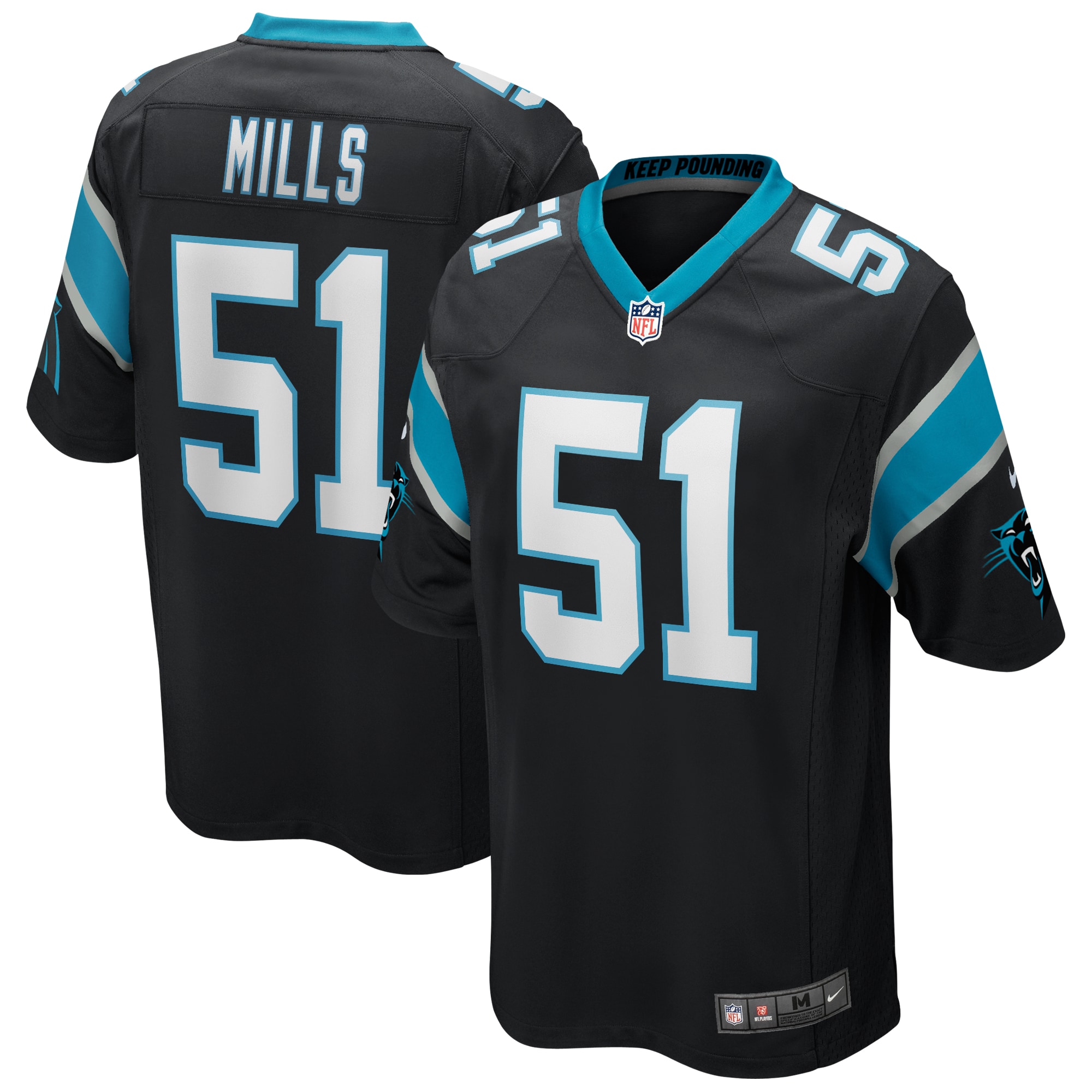 Men’s Carolina Panthers Sam Mills Black Game Retired Player Jersey