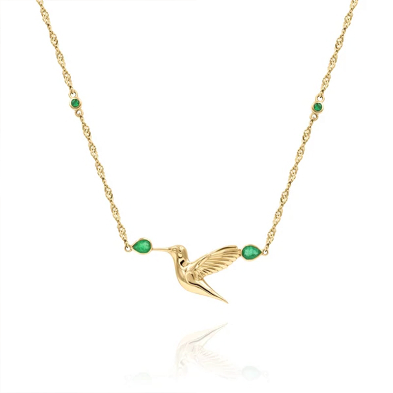 Aide 925 Sterling Silver Emerald Zircon Peace Dove Pendant Necklaces For Women Hummingbird Charm Stackable Clavicle Necklace alx